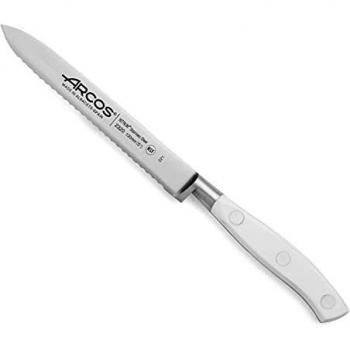 Arcos Riviera Blanc - Cuchillo Tomatero Profesional para Frutas y Verduras con Hoja de Acero Inoxidable Forjado NITRUM 130mm y Mango de Polioximetileno en Estuche