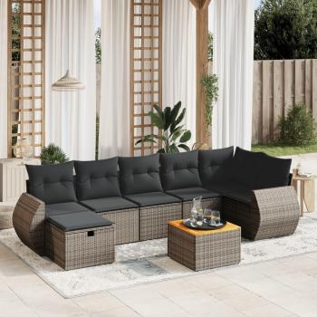 8-Piece Grey Poly Rattan Garden Sofa Set with Cushions