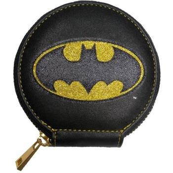 Negro oficial DC Comics Batman brillo Logo Zip-around redondo monedero