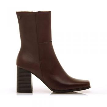 Botines de Tacón Mujer MTNG Porto Marrón con Cierre Cremallera, Punta Redonda, Piel, Interior de Piel, Caña Alta, Casual