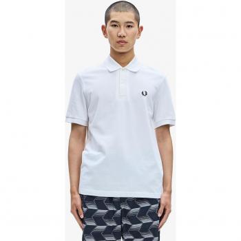 Fred Perry Men's Original Plain Polo Shirt in White/Black, Size Small