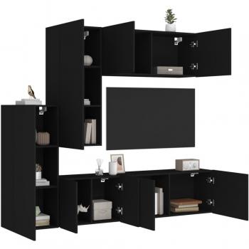 Mueble de TV de pared 5 piezas en madera de ingeniería negra vidaXL
