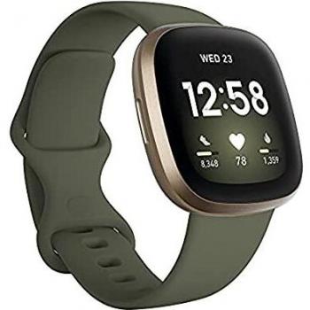 Fitbit Versa 3 Health & Fitness Smartwatch with GPS, 24/7 Heart Rate, Alexa Built-in, 6+ Days Battery Life, Soft Gold Aluminum Case with Olive Band