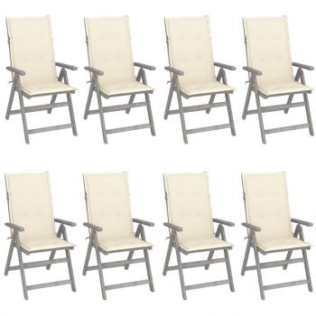 Adjustable Garden Reclining Chairs with Cushions - 8 Piece Set, Grey Acacia Wood