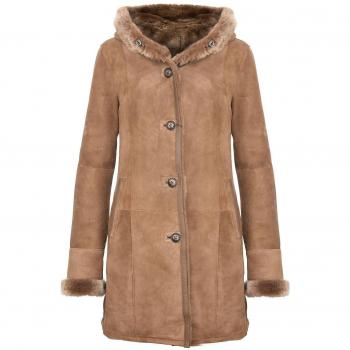 Infinity Leather Women's Brown Suede Sheepskin Parka Coat with Hood - Size L