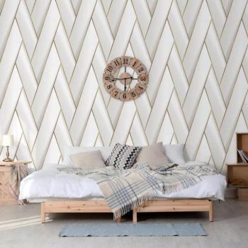 Geometric White and Gold Vinyl Non-pasted Metallic Wallpaper