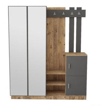 Mueble recibidor estilo escandinavo CONCEPT-USINE en madera y gris con espejo, diseño Anka, doble espejo, almacenamientos prácticos, elegante y funcional, calidad y durabilidad, ideal para pasillo