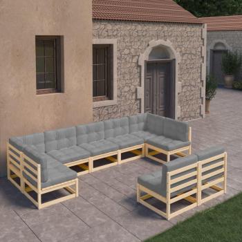 Juego de muebles de jardín 9 piezas con cojines de madera de pino maciza