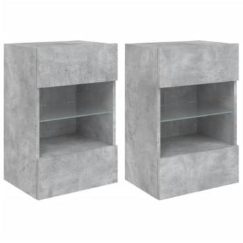Mueble de TV de pared multimedia con luces LED, 2 piezas, 40 x 30 x 60,5 cm, color gris
