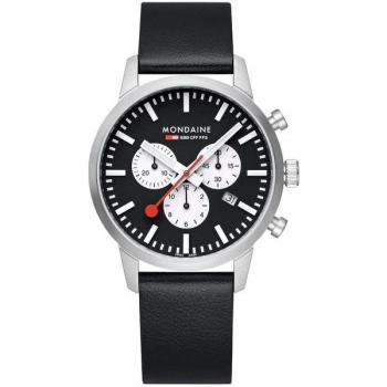 Mondaine Chronograph Men's Watch Black Dial 41 mm Vegan Grape Leather
