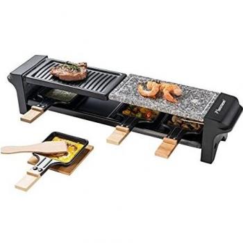 Bestron Plancha Grill Raclette 3 en 1 ARG200BW 650 W Negro/Madera con 4 Sartenes