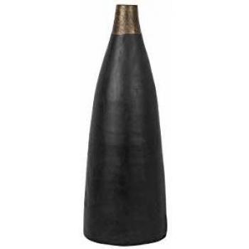 Jarrón Decorativo Alto de Cerámica Negra de 53 cm con Cuello Dorado Emona