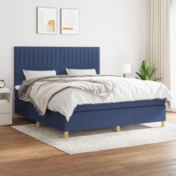 Bastidor de cama box spring con colchón de muelles en tela azul 160x200 cm