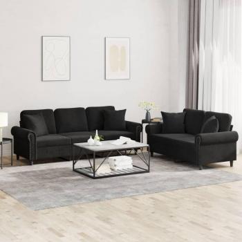 Sofá de 2 piezas con almohadas de terciopelo negro Vidaxl