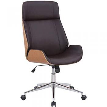 Silla de Oficina Varel Ergonomica Regulable en Simil Cuero Natural/Marrón con Estructura de Madera y Ruedas
