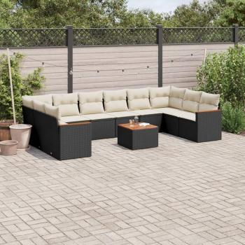 11-Piece Black Poly Rattan Garden Sofa Set with Cushions