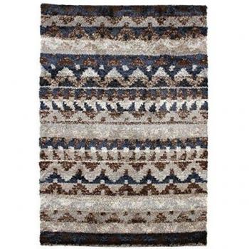 RIMINI - Alfombra de pelo largo estampada étnica 133 x 190 cm Azul
