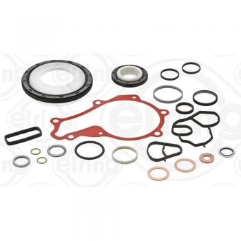 Juego de juntas para bloque motor ELRING 449.590, incluye juntas para cárter de aceite y componentes necesarios para el sellado del motor, fabricado con materiales de alta calidad para garantizar durabilidad y resistencia a altas temperaturas y pres