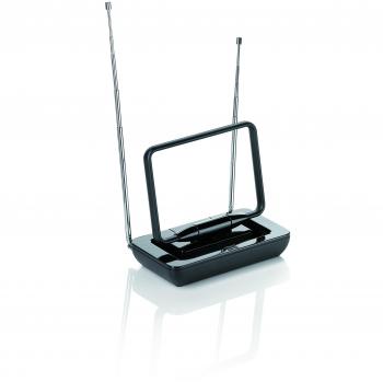 One For All - Antena de TV para Interior Amplificada - Recibe TDT en un rango de 15km - Antena HDTV Digital - Incluye Cable Coaxial de Alto Rendimiento - VHF/UHF/FM - negra - SV9125