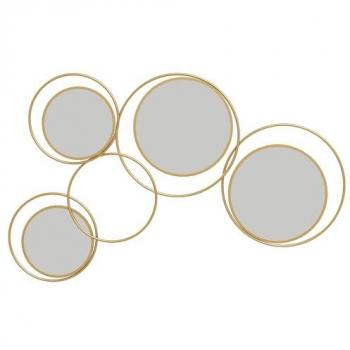 Espejo Decorativo de Pared HOMCOM 3D Metálico con 4 Espejos Redondos para Salón Dormitorio Pasillo 110x68 cm Dorado