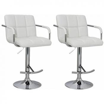 Taburete de bar con respaldo / reposabrazos de cuero blanco
