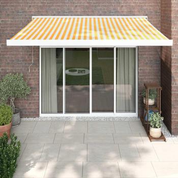 Toldo retráctil de aluminio y tela blanco y amarillo 3x2,5 m