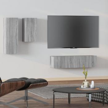 Set de muebles para TV 4 piezas madera contrachapada gris Sonoma