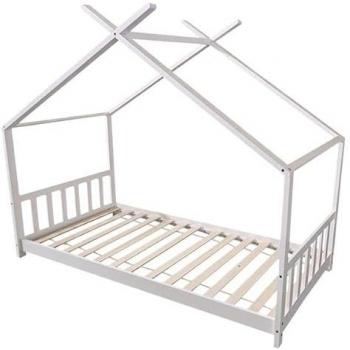 Cama Cabaña Infantil GASPARD 190x90cm Blanco con Somier y Cabezal