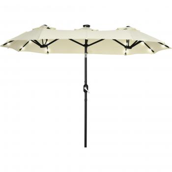 Sombrilla Doble con Luces LED 280x146x227 cm Beige