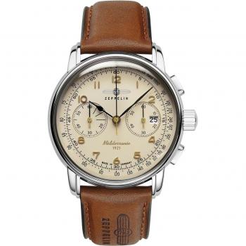 Reloj de Cuarzo Zeppelin 9670-5 Cronógrafo para Hombre con Correa de Cuero 100 Años Méditerranée