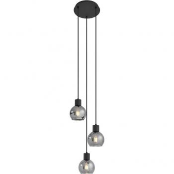 Lámpara colgante Art Déco negra con cristal ahumado redonda de 3 luces - Vidro