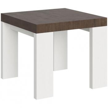 Mesa extensible Roxell Mix 90x90/246 cm con tapa de nogal y patas de fresno blanco