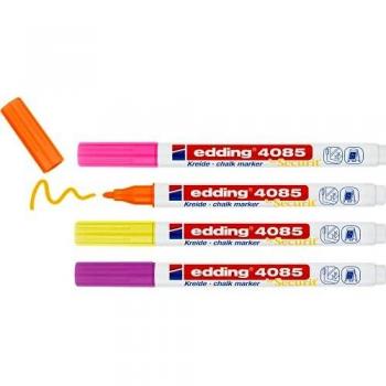 Edding 4085 Neon Pack de 4 Rotuladores de Tiza Liquida - Punta Redonda - Trazo 1-3mm - Olor Neutro - Colores Frambuesa, Amarillo,