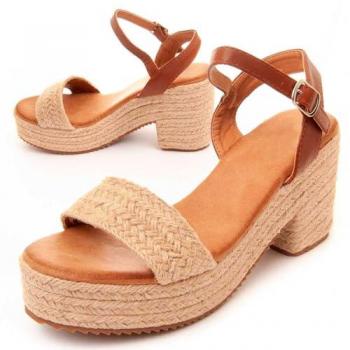 Sandalia Cómoda con Tacón para Mujer Montevita Yuttan11 Beige Talla 38