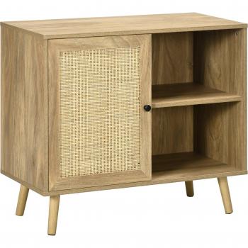 Aparador de Cocina Buffet de Comedor con Puerta de Ratán y 2 Estantes de Almacenaje para Salón 80x39x70 cm Natural