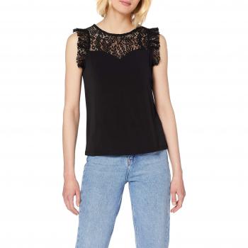 Vero Moda NOS VMALBERTA Sweetheart Lace S/L Top Noos Camiseta sin Mangas, Negro Black, 44