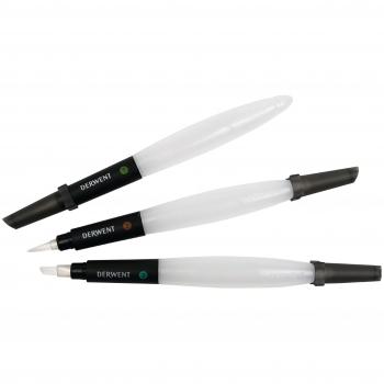 Derwent Pincel para Pintar con Acuarelas, Pack de 3, Incluye Punta Cincel, Fina y Media, Calidad Profesional, 2301975
