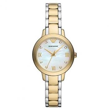 Reloj para Mujer Emporio Armani AR11513, Movimiento de tres manecillas, caja de 32MM de acero inoxidable reciclado dorado (al menos 50%) con correa de acero inoxidable reciclado (al menos 50