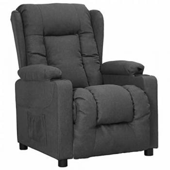 Sillón elevable de tela gris oscuro con función reclinable, levantapersonas, reposapiés ajustable, acolchado y diseño orejero