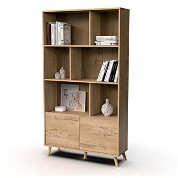 Librería Moderna Oslo 2 Puertas 6 Estantes Patas Color Roble Gold 100x180x30 cm