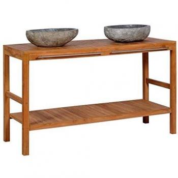 vidaXL Mueble Tocador Madera Teca con 2 Lavabos de Piedra de Río Lavabo Aseo