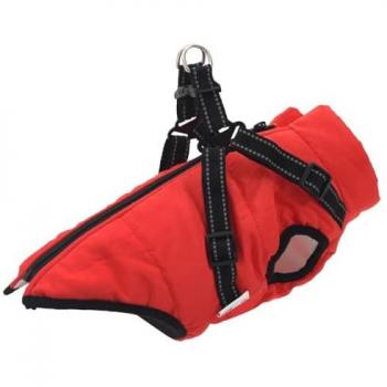 Abrigo para perro XL con arnés impermeable y reflectante rojo