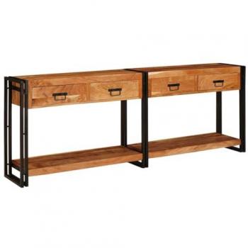 Mesa Consola 2 Pcs Marrón 200 x 33 x 75 cm Madera Maciza de Acacia con Cajones y Estantes