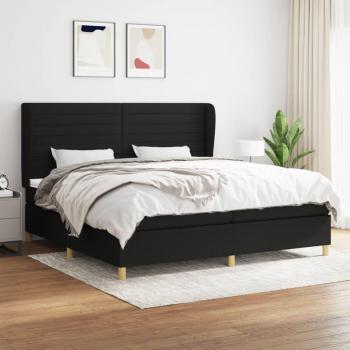 Cama box spring con colchón de muelles en tela negra 200x200 cm