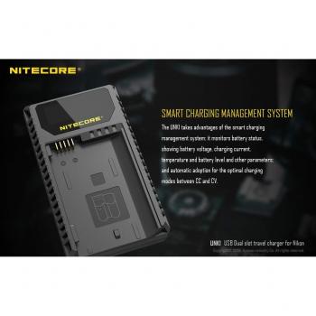 Nitecore nitunk1 Cargador Doble con Pantalla LCD para Nikon Batería EN-EL14/EN-EL14 a/EN-EL15 Negro