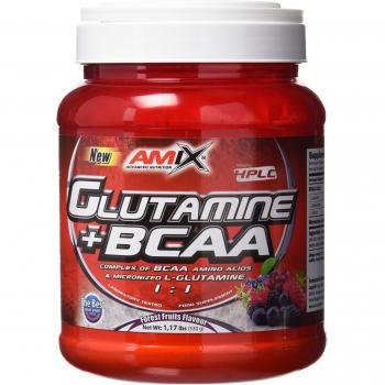 AMIX - Bcaa Glutamina - 530 Gramos - Complemento Alimenticio de Glutamina en Polvo - Reduce el Catabolismo Muscular - Óptimo para Deportistas - Sabor Frutas del Bosque - Aminoácidos Ramificados