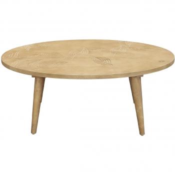 Mesa de centro ovalada étnica de madera maciza de mango tallada KAFFIR