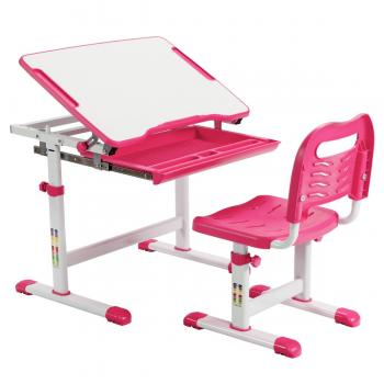Set de Escritorio y Silla Infantil con Altura Regulable, Superficie Inclinable y Cajón Extraíble (Rosa) - Costway