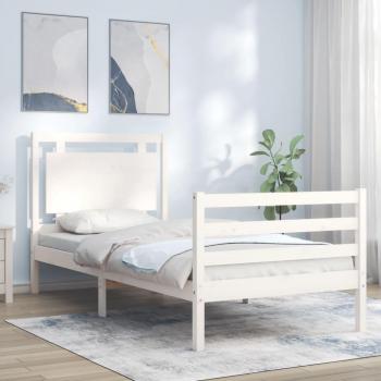 Cabecero de cama individual blanco de madera maciza