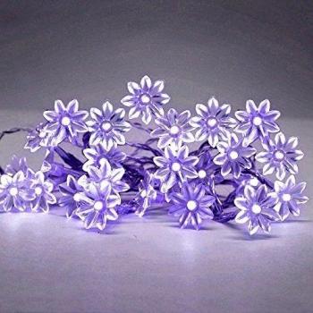 MiniSun - Guirnalda luminosa con 20 LEDs en cadena de flores y luz morada